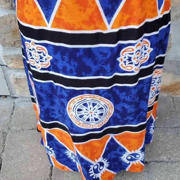 VINTAGE CARIBBEAN GIRL USA DRESS L ORANGE BLUE SUNDRESS LONG BEACH - Picture 4 of 9